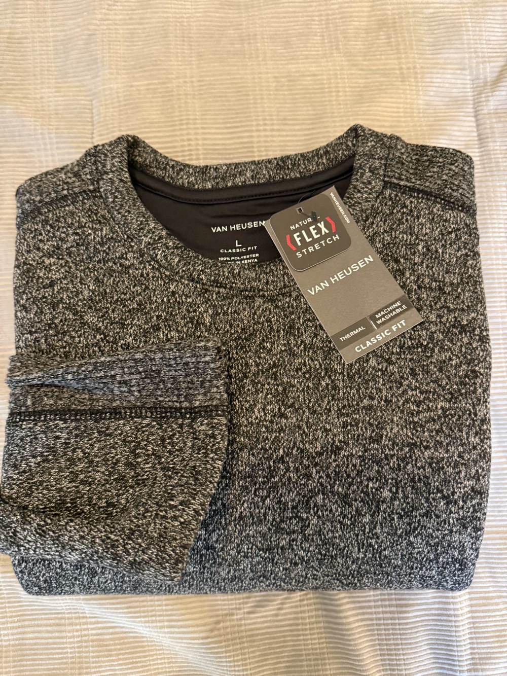 Van Heusen Men’s Thermal Crewneck Sweater – Size Large – Charcoal Heather – NWT - Picture 7 of 8
